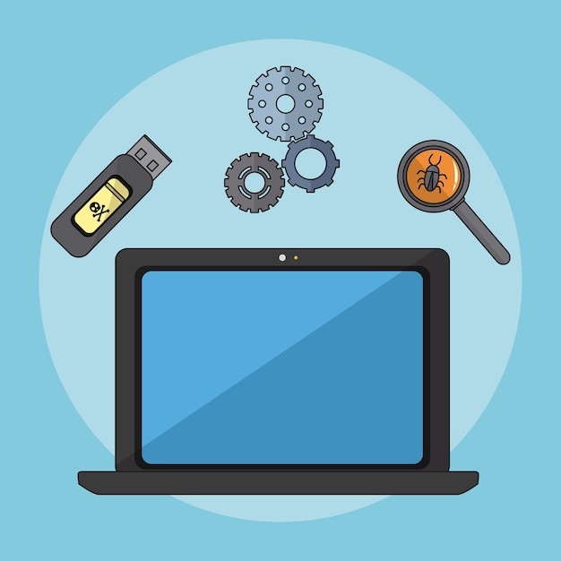 Vector laptop with security system icons vector illustration graphic design