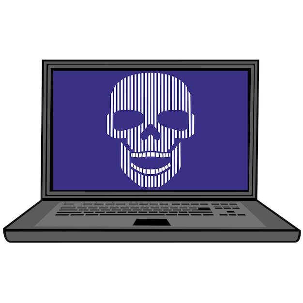 Vector laptop with skull flat illustration