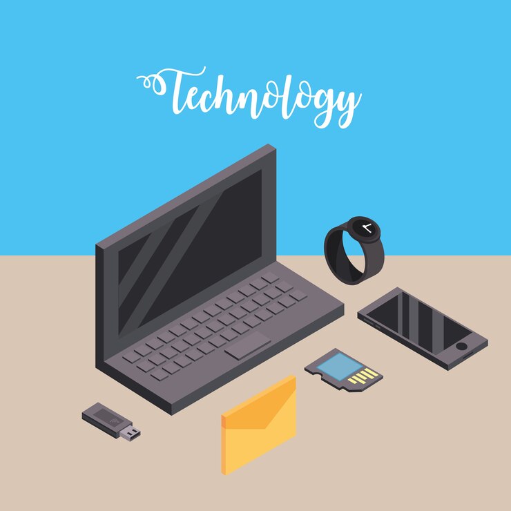 Vector laptop with smartphone and smartwatch technology connect
