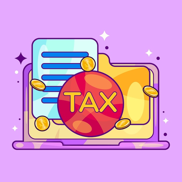 Laptop with Tax Document File Folder Concept Vector