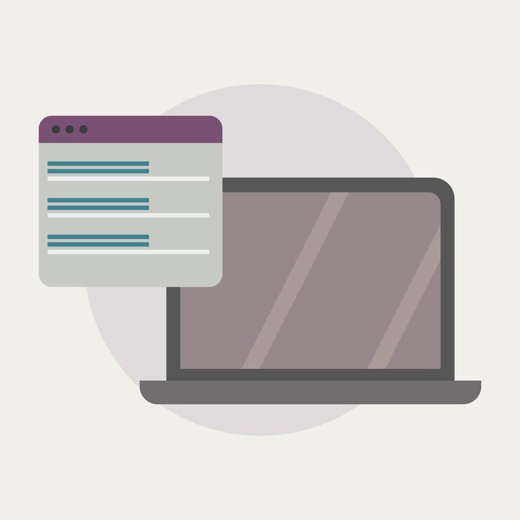 Vector laptop with webpage layout web development concept programming and coding user interface