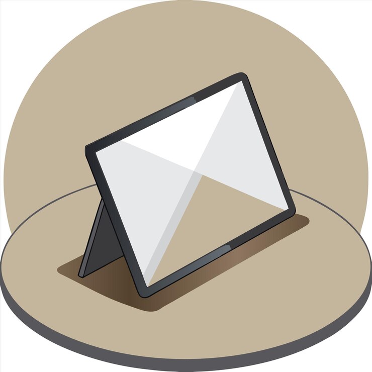 Vector a laptop with a white screen that says quot the screen is on the table quot