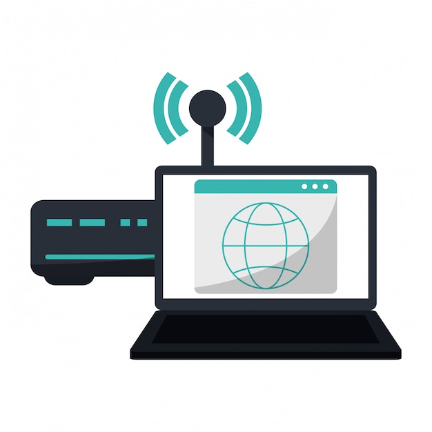 Wifiルーターインターネットシンボルとラップトップ