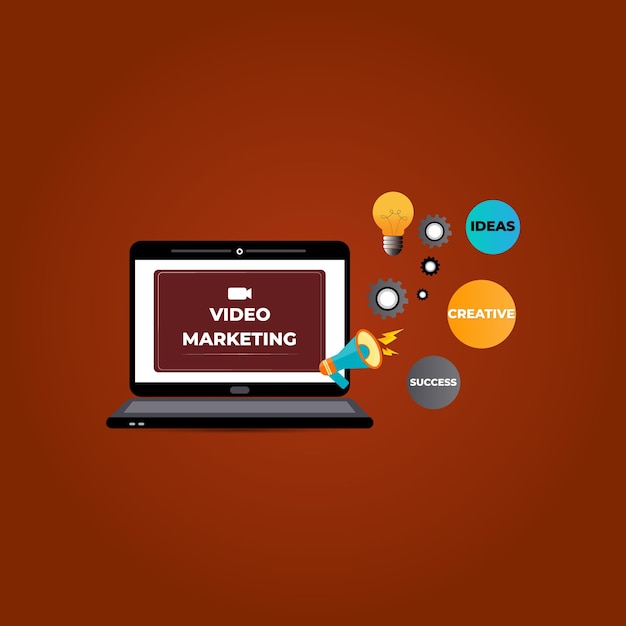 Un laptop con sopra la scritta video marketing