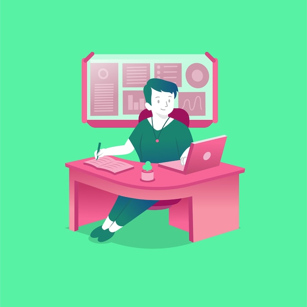 laptop working girl illustration