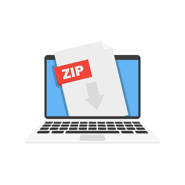 フラット スタイルのラップトップと zip アーカイブのベクトル