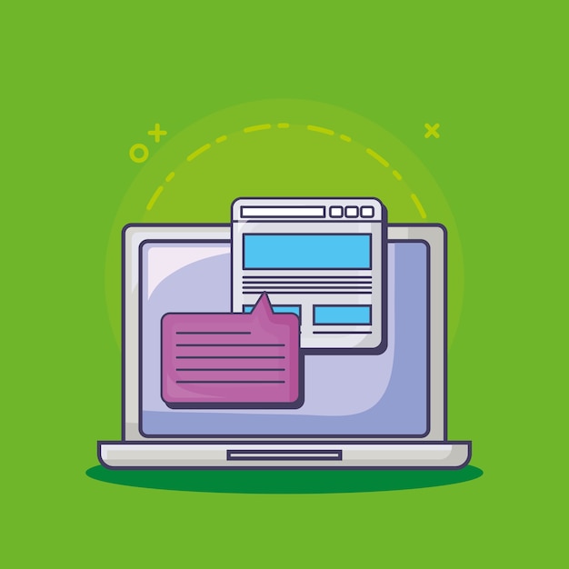 Laptopcomputer en e-mailmarketing gerelateerde pictogrammen