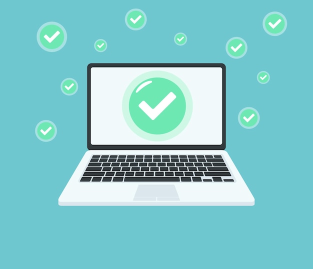 Laptopcomputer en klembord op tick Icon Vector Design