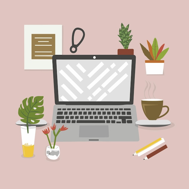 Laptopontwerp met tafeldecoratievector