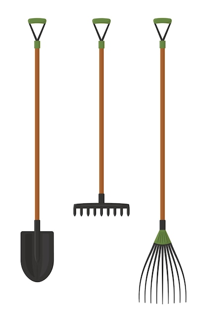 Premium Vector | Large agricultural tool shovel rake and pitchfork