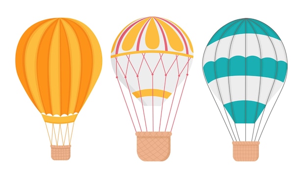 Large balloon with a basket for flights Doodle flat clipart All objects are repainted