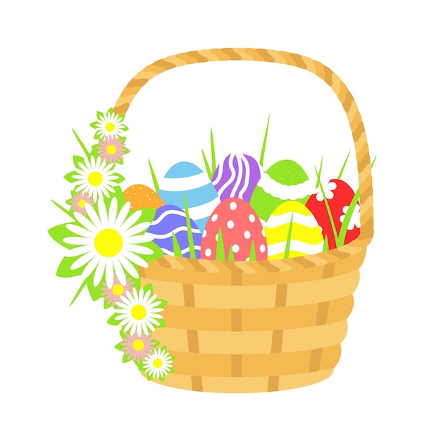 Large basket with Easter eggs and flowers Clip art for the holiday of Easter