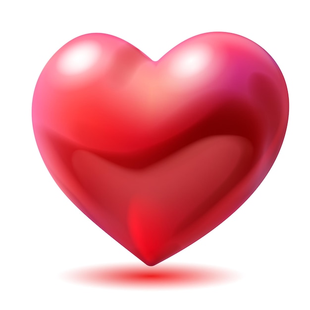 Large beautiful red heart with glares and soft shadow isolated on white background
