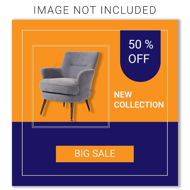 Vector a large blue and orange chair that says 50 % off.