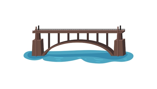 Large bridge over lake Straight footbridge Modern construction for transportation Graphic element for mobile game Colorful flat vector icon isolated on white background Cartoon style illustration