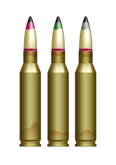 Vector large caliber guns cartridge with bullets marked of different colors.