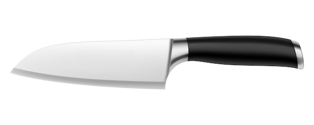 Vector a large chef's knife with a black handle isolated on a white background knife with steel a wide