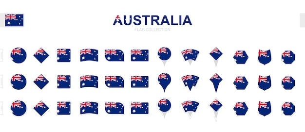 Large collection of Australia flags of various shapes and effects