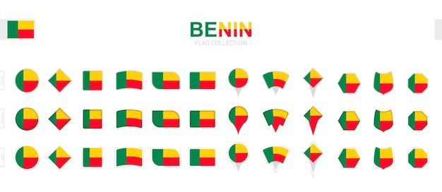 さまざまな形や効果のベナン国旗の大規模なコレクション