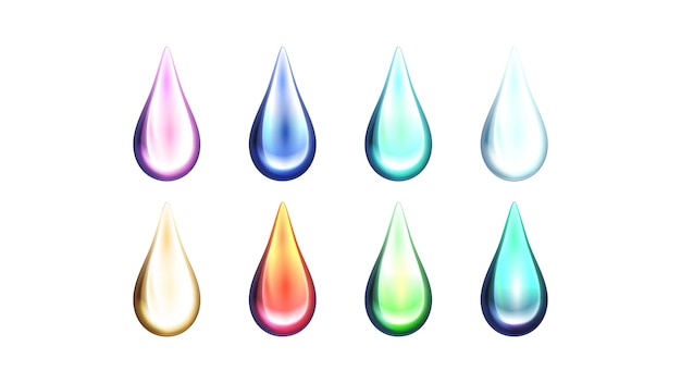 Large collection of bright colored paint drops on white