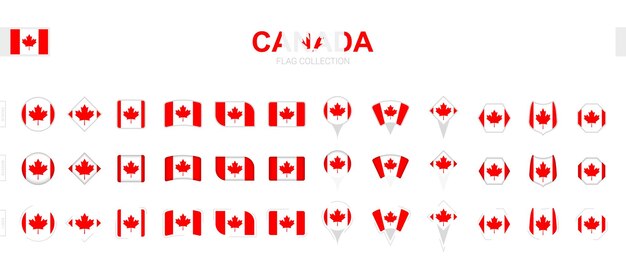 Vector large collection of canada flags of various shapes and effects