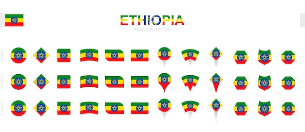 Large collection of Ethiopia flags of various shapes and effects