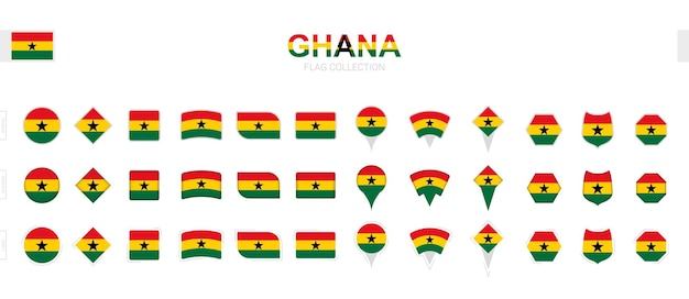 Large collection of Ghana flags of various shapes and effects