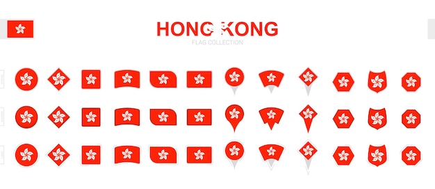 Vector large collection of hong kong flags of various shapes and effects