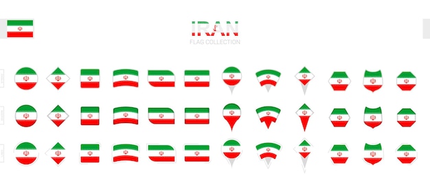 さまざまな形や効果のイラン国旗の大規模なコレクション