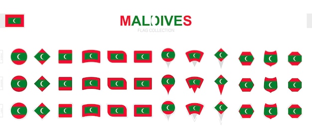 다양한 모양과 효과의 몰디브 국기 대규모 컬렉션