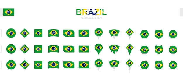 さまざまな形や効果のブラジル国旗の大規模なコレクション