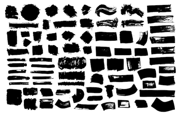 Large collection of shapes Black paint strokes handmade strokes with various shapes circular elongated square rectangular set of vector strokes in black color