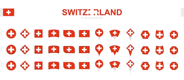 Large collection of Switzerland flags of various shapes and effects