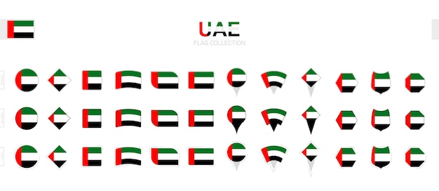 Large collection of United Arab Emirates flags of various shapes and effects