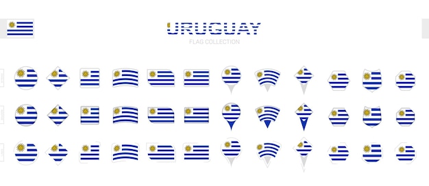 さまざまな形や効果のウルグアイ国旗の大規模なコレクション