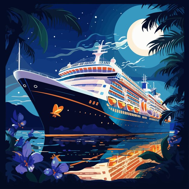 ベクトル large_cruise_ship_on_sea_or_ocean_coast_at_night