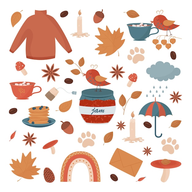 Vector large cute kit with autumn clip art