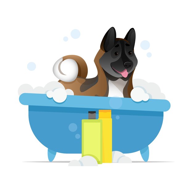 Large dog in a bubble bath for grooming