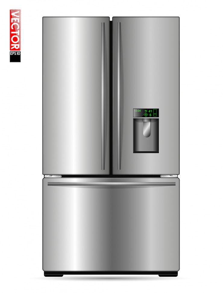 Vector large double-wing refrigerator with metal coating, display and freezer. suitable for illustrating kitchens, products or home appliances.