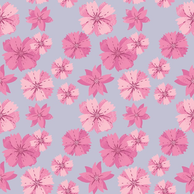 大きなエキゾチックなピンクの花のシームレスパターン ベクトル 手描き 抽象的なスタイリッシュなデイジー花のプリント