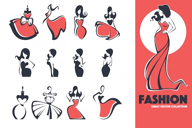 Vector large fashion, dress and beauty logo and emblem collection