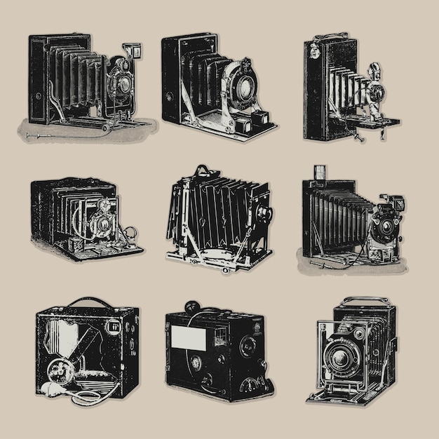 Vector large format analog film cameras photography photo retro logo vintage illustration vector element