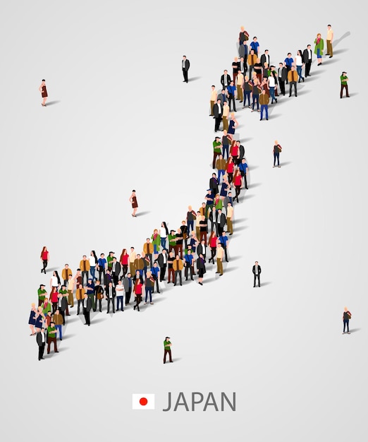 日本の大勢の人々が地図を作成します。日本の人口または人口統計テンプレート。