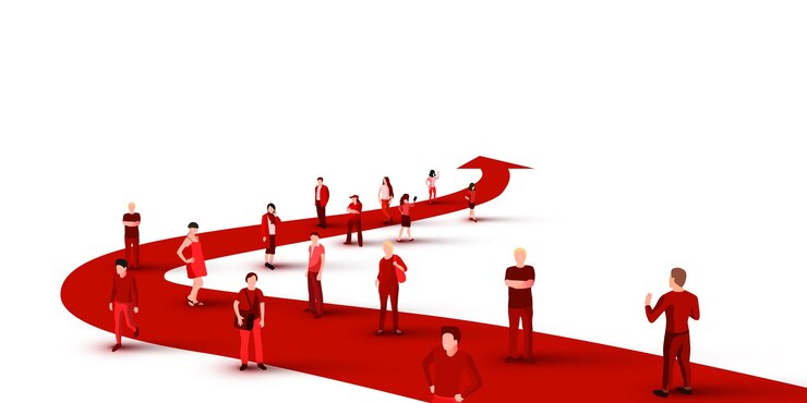 Vector 화살표 비즈니스 및 기술 벡터 일러스트 레이 션에 사람들의 큰 그룹