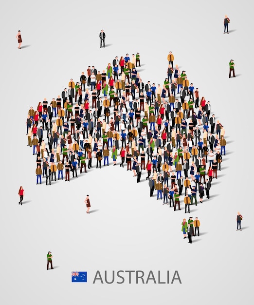 Large group of people in form of Australia map. 