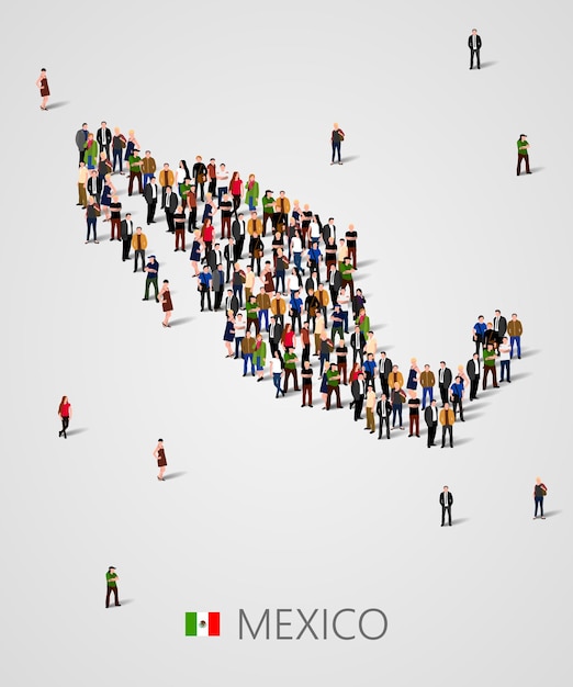 Large group of people in form of mexico map.