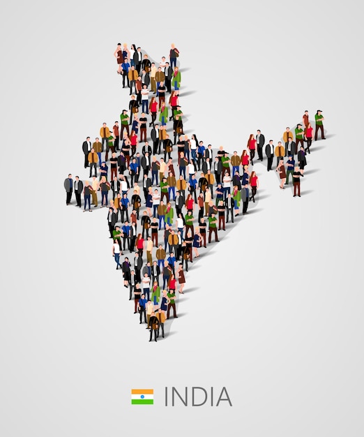 Large group of people in India map form. Population of India or demographics template. 