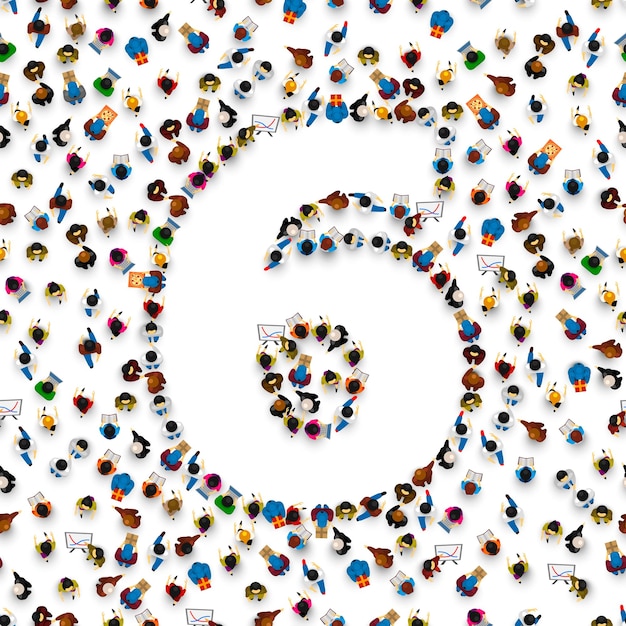 Large group of people in number 6 six form. People font. Vector illustration