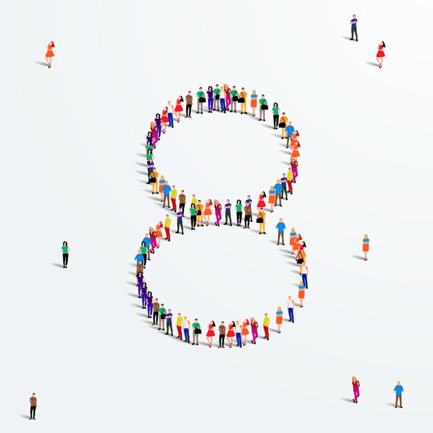 Large group of people in number 8 eight form. Vector illustration