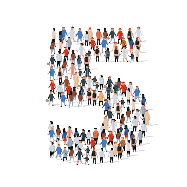 Vector large group of people in number five form